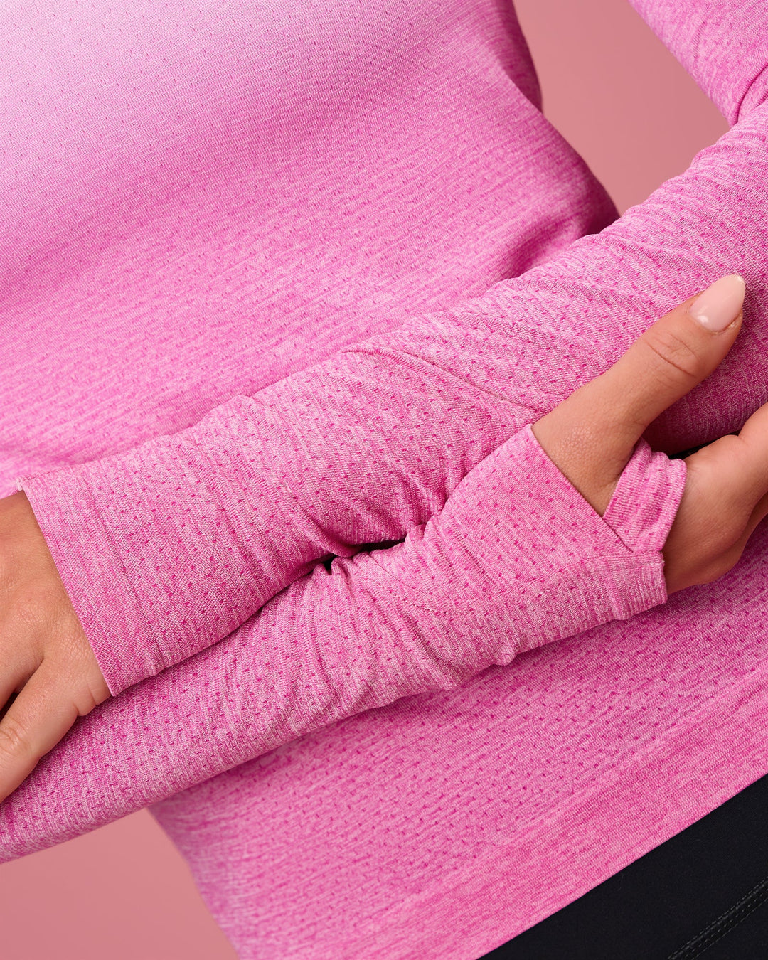 Woman wearing AeroFLX+ Seamless Long Sleeve Tee - Ultra Pink/Marshmallow Dip Dye | Model:Issy | Size:XS - view 5