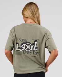 Woman wearing Blended FLXCotton Oversize Tee  - Fog | Model:Issy | Size:XS | Thumbnail Index: 2