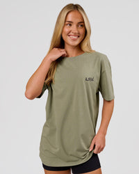 Woman wearing Blended FLXCotton Oversize Tee  - Fog | Model:Issy | Size:XS | Thumbnail Index: 5