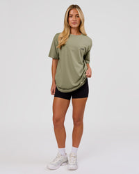 Woman wearing Blended FLXCotton Oversize Tee  - Fog | Model:Issy | Size:XS | Thumbnail Index: 13