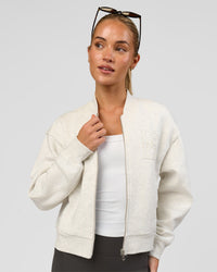 Woman wearing Bomber ZeroCrease Spacer Jacket - Silver Marl | Model:Issy | Size:XS | Thumbnail Index: 0