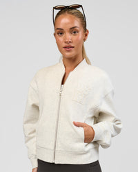 Woman wearing Bomber ZeroCrease Spacer Jacket - Silver Marl | Model:Issy | Size:XS | Thumbnail Index: 7