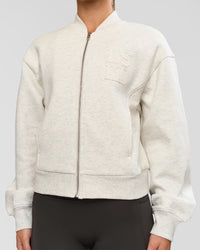 Woman wearing Bomber ZeroCrease Spacer Jacket - Silver Marl | Model:Issy | Size:XS | Thumbnail Index: 8