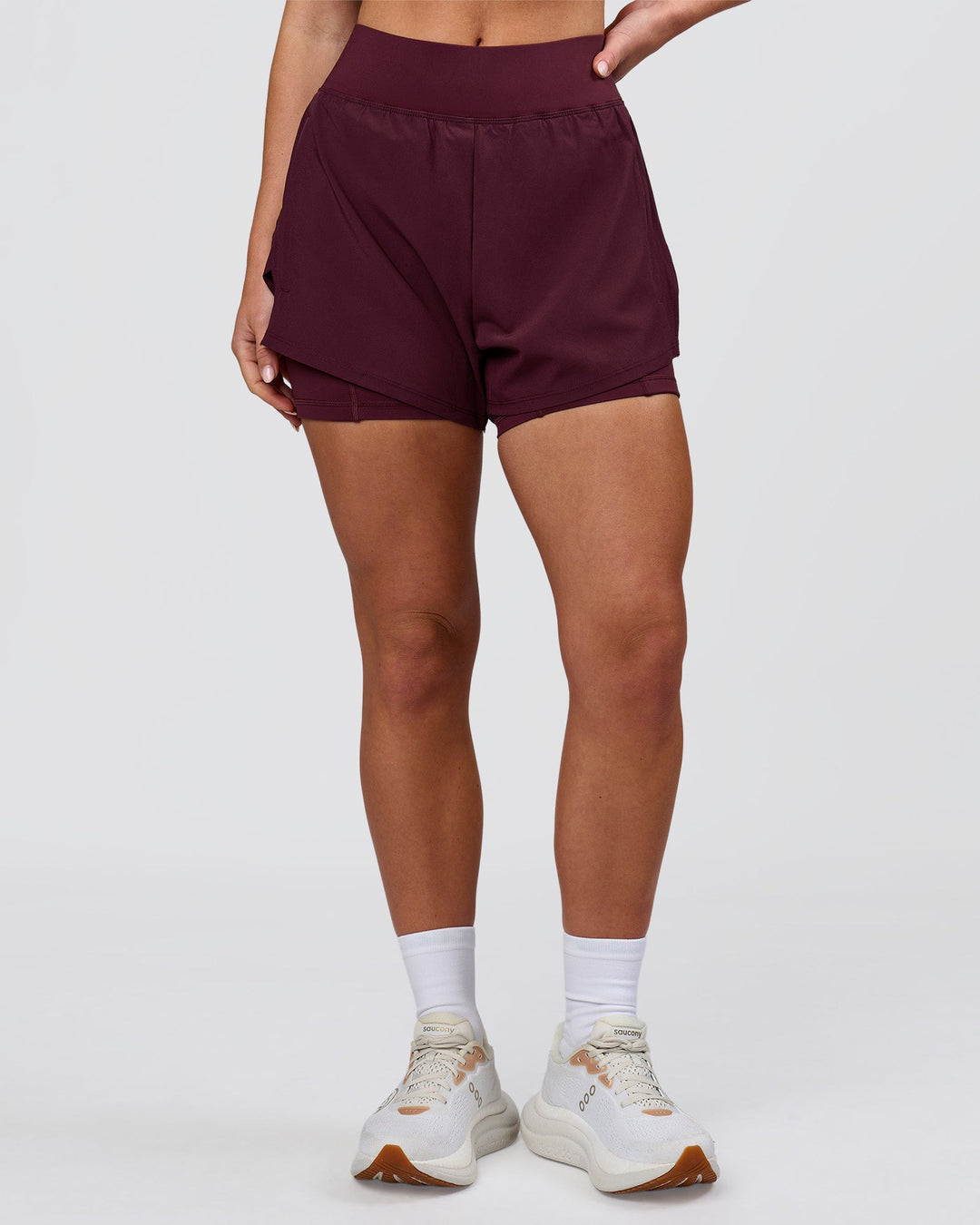 Woman wearing Challenger 3" Lined Performance Short - Cherry Lacquer | Model:Issy | Size:XS - view 3