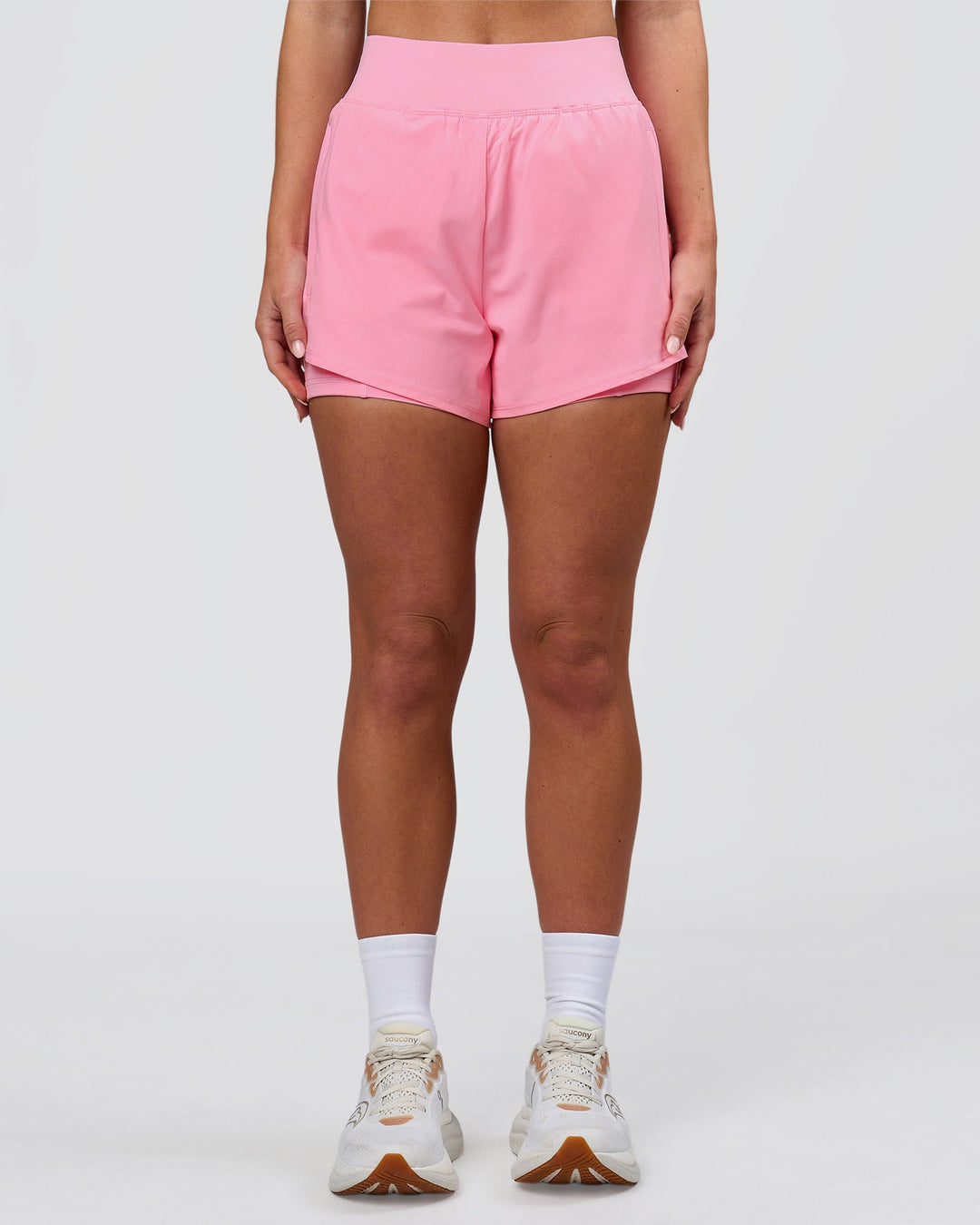 Woman wearing Challenger 3" Lined Performance Short - Pink Rose | Model:Issy | Size:XS - view 6