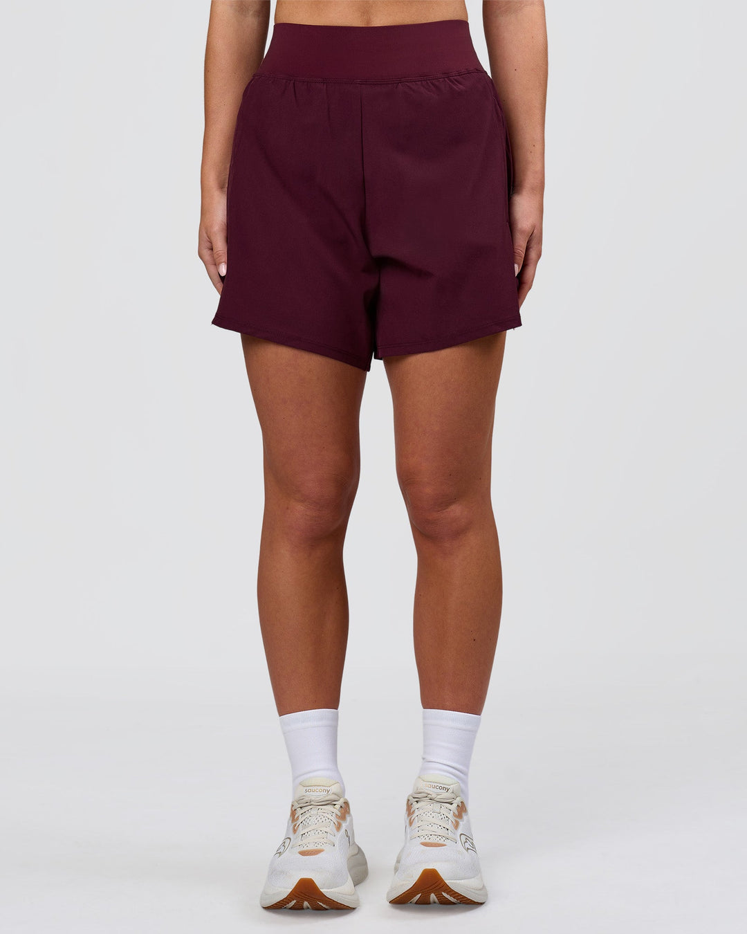 Woman wearing Challenger 5" Lined Performance Short - Cherry Lacquer | Model:Issy | Size:XS - view 6