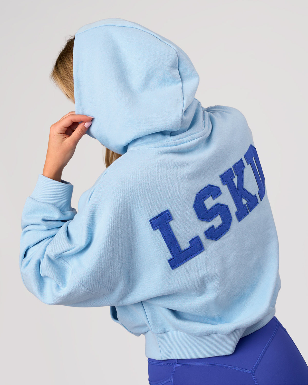 Woman wearing Distress French Terry Full Zip Hoodie - Open Air | Model:Issy | Size:XS