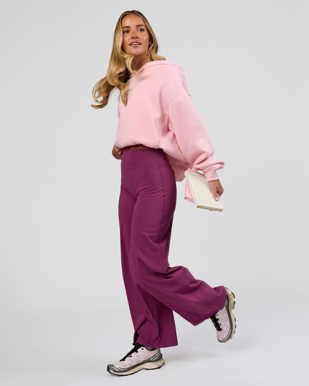 Woman wearing Elixir High-Rise Petite Pant - Boysenberry | Model:Issy | Size:XS - view 10