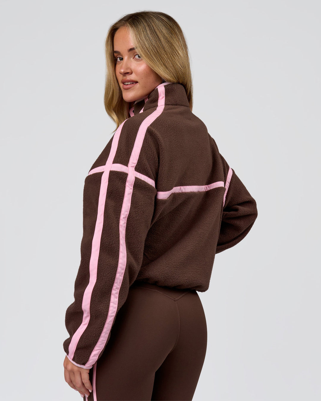 Woman wearing Expedition Pop Over - Hot Chocolate-Pink Rose | Model:Issy | Size:XS - view 4