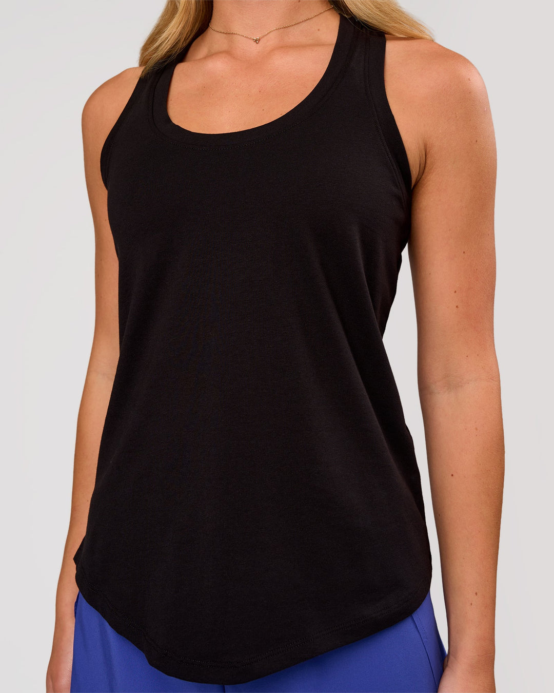 Woman wearing Force FLXCotton Longline Tank - Black | Model:Issy | Size:XS - view 2