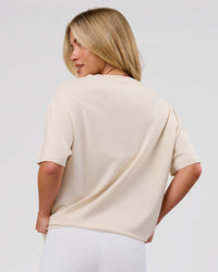 Woman wearing Game Plan Heavyweight FLXCotton Oversized Tee - Vanilla Bean | Model:Issy | Size:XS | Thumbnail Index: 3