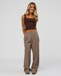 Woman wearing Go-To FLXCotton Rib Scoop Tank - Hot Chocolate | Model:Issy | Size:XS | Thumbnail Index: 2