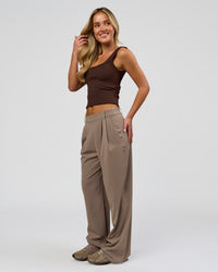 Woman wearing Go-To FLXCotton Rib Scoop Tank - Hot Chocolate | Model:Issy | Size:XS | Thumbnail Index: 3