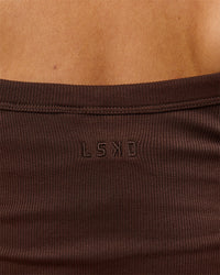 Woman wearing Go-To FLXCotton Rib Scoop Tank - Hot Chocolate | Model:Issy | Size:XS | Thumbnail Index: 8