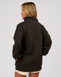 Woman wearing Go-To Oversized Mock Neck Sweater - Ground Coffee | Model:Issy | Size:XS | Thumbnail Index: 2