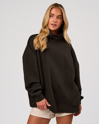 Woman wearing Go-To Oversized Mock Neck Sweater - Ground Coffee | Model:Issy | Size:XS | Thumbnail Index: 5