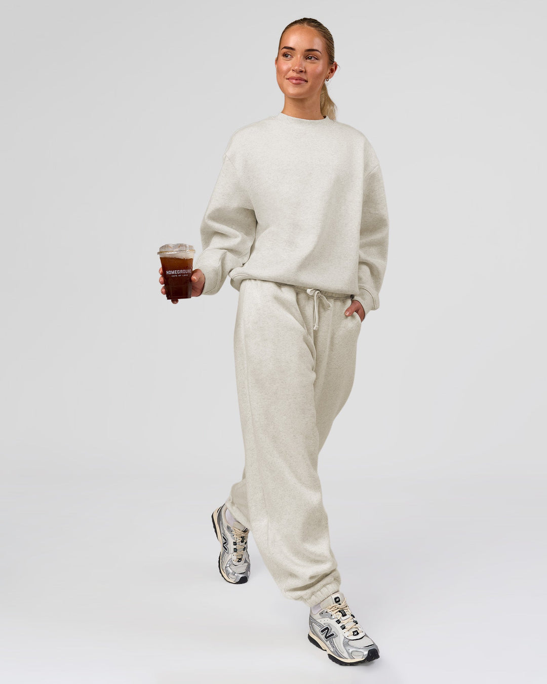 Woman wearing Go-To Oversized Sweater - Silver Marl | Model:Issy | Size:XS - view 12