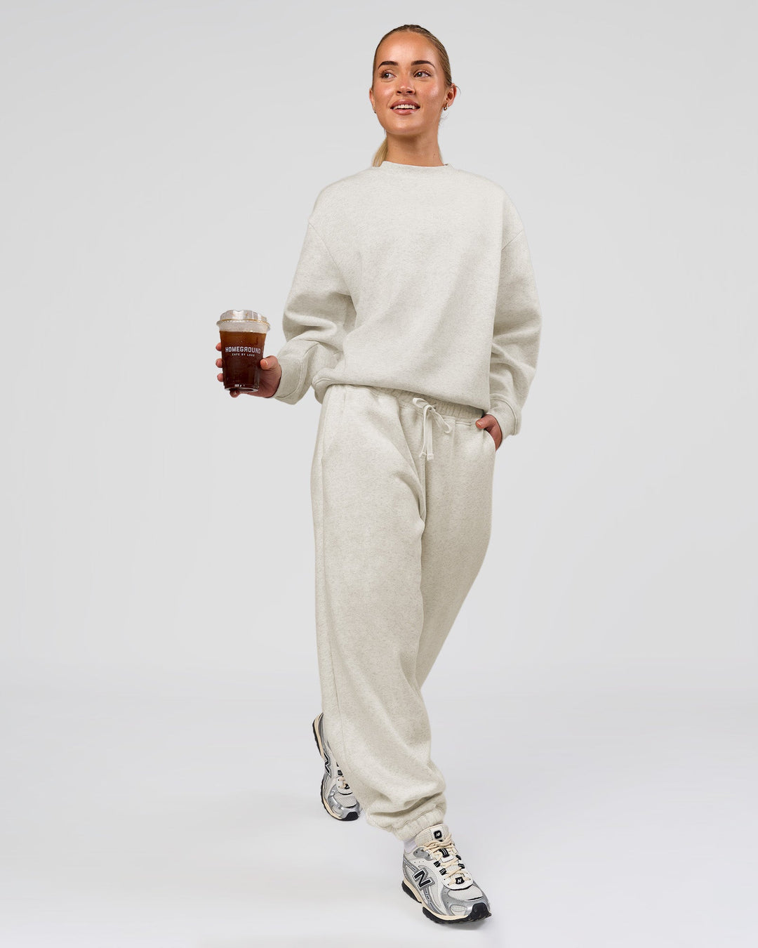 Woman wearing Go-To Oversized Sweater - Silver Marl | Model:Issy | Size:XS - view 6