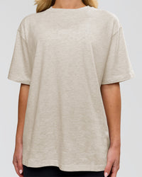 Woman wearing Go-To Script FLXCotton Oversized Tee - Silver Marl-White | Model:Issy | Size:XS | Thumbnail Index: 1