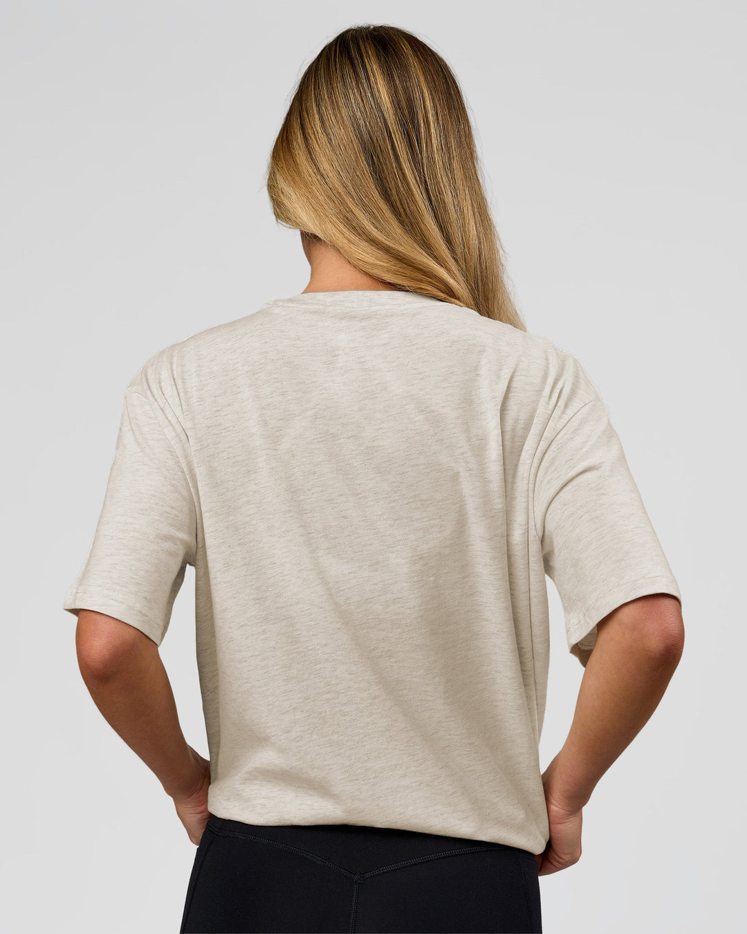 Woman wearing Go-To Script FLXCotton Oversized Tee - Silver Marl-White | Model:Issy | Size:XS - view 3