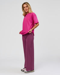 Woman wearing Go-To Script FLXCotton Oversized Tee - Ultra Pink-White | Model:Issy | Size:XS | Thumbnail Index: 4
