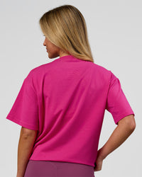 Woman wearing Go-To Script FLXCotton Oversized Tee - Ultra Pink-White | Model:Issy | Size:XS | Thumbnail Index: 7