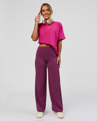 Woman wearing Go-To Script FLXCotton Oversized Tee - Ultra Pink-White | Model:Issy | Size:XS | Thumbnail Index: 9