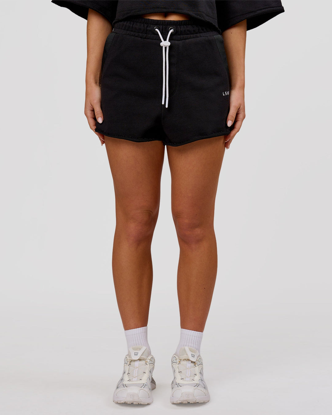 Woman wearing MVP Elite Terry Short - Black-White | Model:Issy | Size:XS - view 6