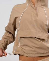 Woman wearing Pop Over Jacket - Warm Smoke | Model:Issy | Size:XS | Thumbnail Index: 3
