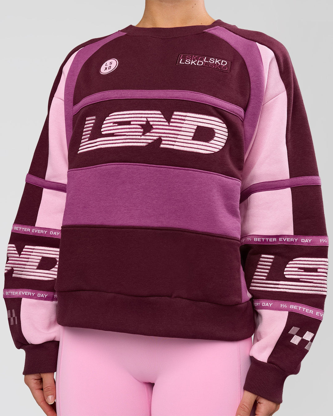 Woman wearing Power Sweater - Cherry Lacquer-Boysenberry | Model:Issy | Size:XS - view 2