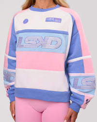 Woman wearing Power Sweater - Pink Rose-Bluebell | Model:Issy | Size:XS | Thumbnail Index: 1