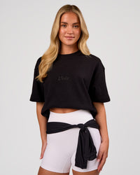 Woman wearing Progression Super Heavyweight Boxed Tee - Black-Black | Model:Issy | Size:XS | Thumbnail Index: 4