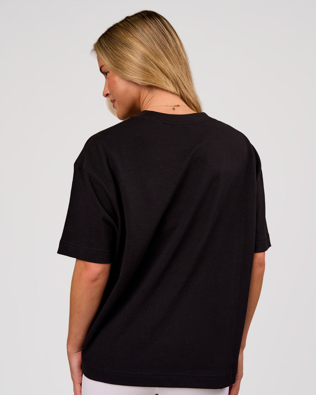 Woman wearing Progression Super Heavyweight Boxed Tee - Black-Black | Model:Issy | Size:XS - view 8