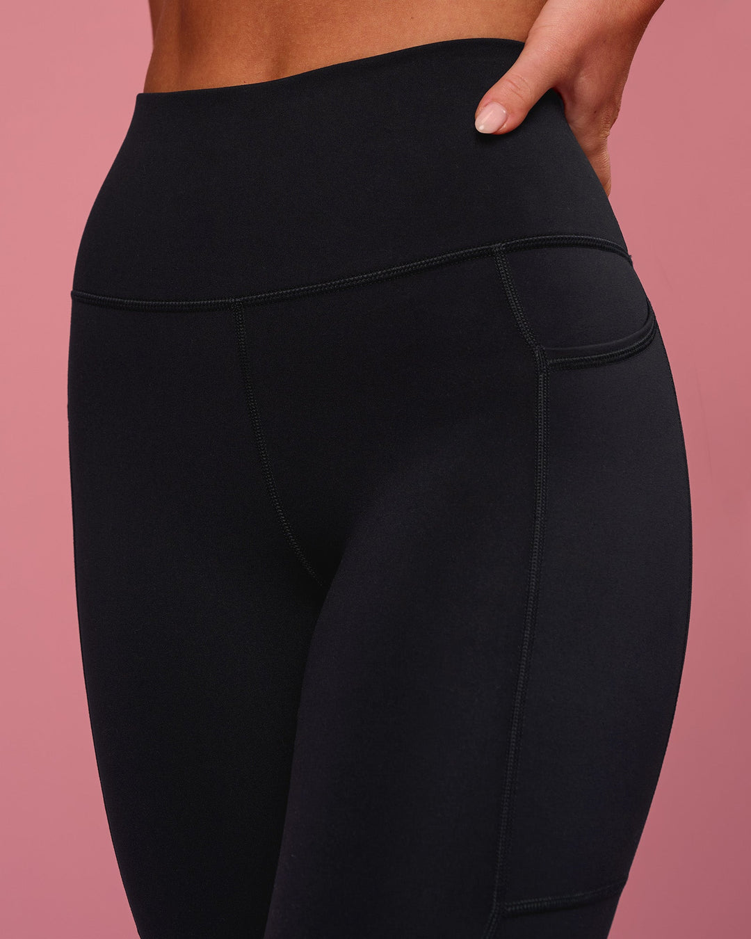 Woman wearing Rep Ultra High-Rise Full Length Legging Pockets - Black-Pink Rose | Model:Issy | Size:XS - view 8
