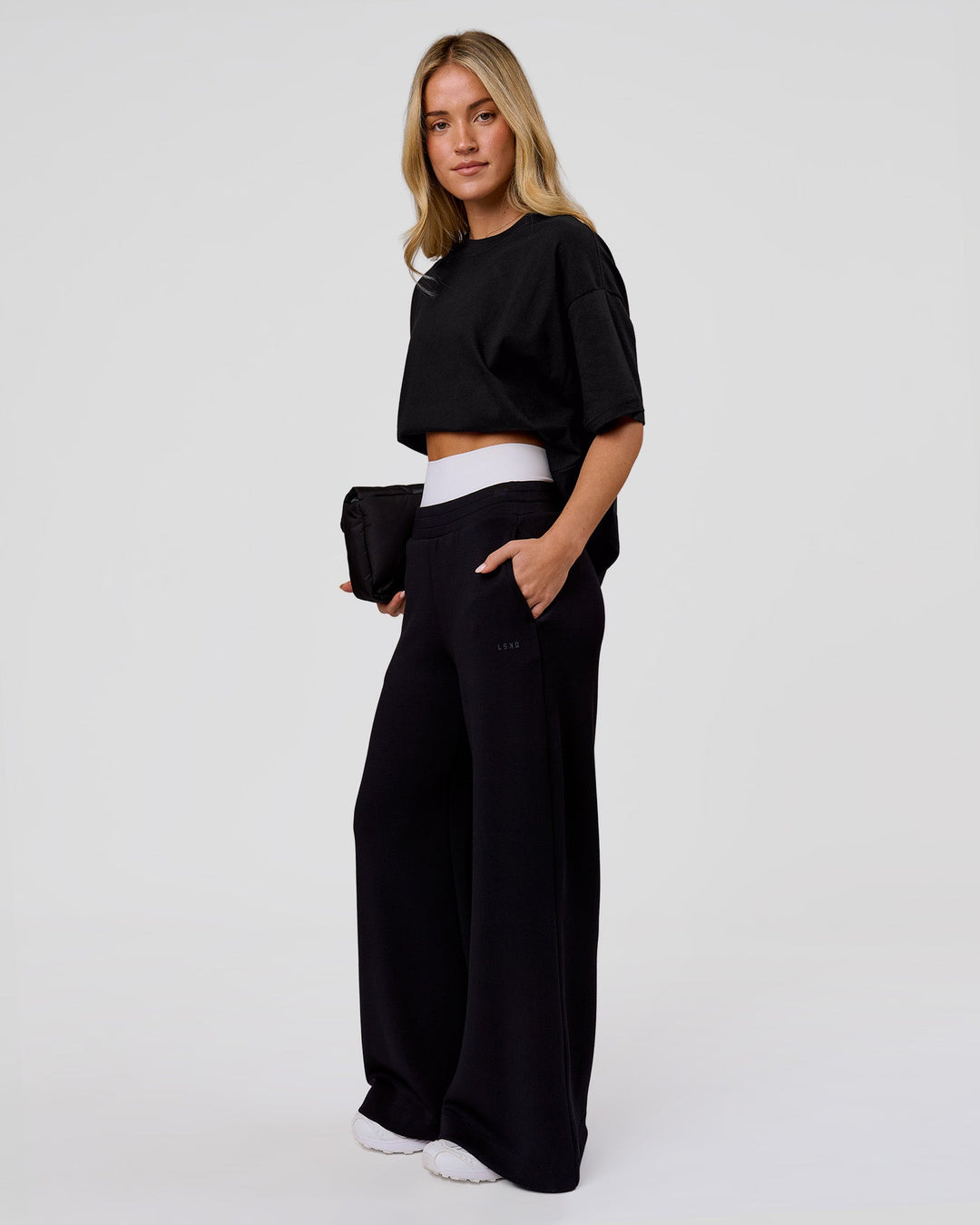 Woman wearing Shadow Mark Heavyweight Oversized Tee - Black-Onyx | Model:Issy | Size:XS - view 12