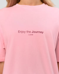 Woman wearing VS1 Enjoy The Journey FLXCotton Oversize Tee - Pink Rose | Model:Issy | Size:XS | Thumbnail Index: 13