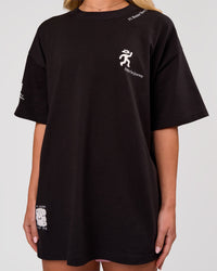 Woman wearing Values Manifesto Heavyweight Oversized Tee  - Black-White | Model:Issy | Size:XS | Thumbnail Index: 7