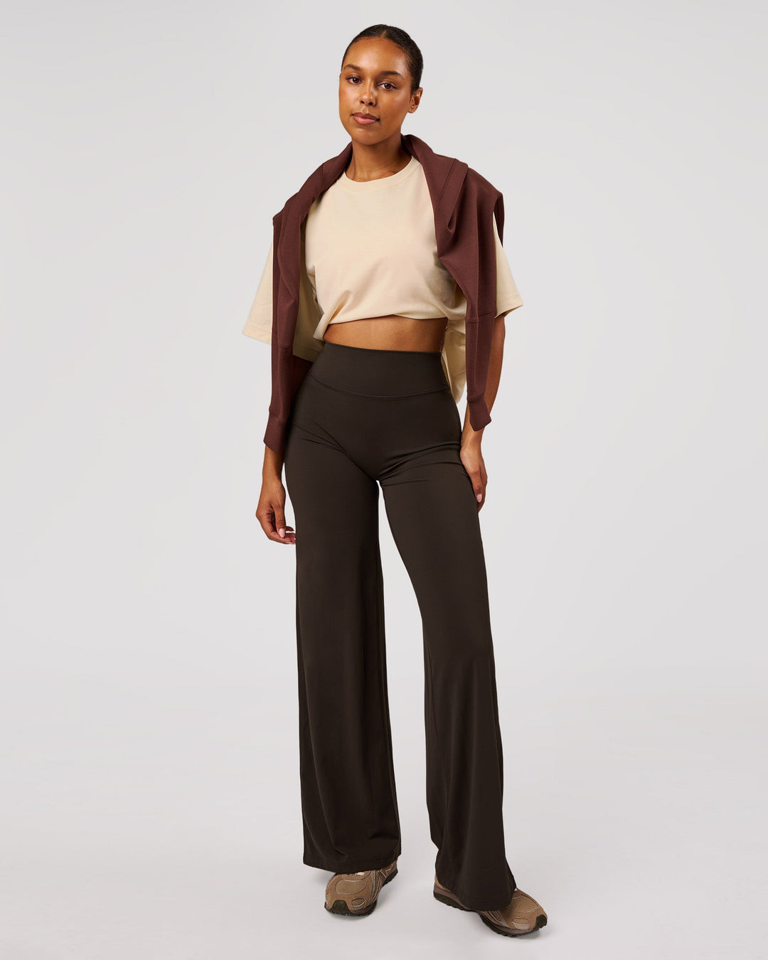 Woman wearing AfterDark ZeroCrease Cropped Tee - Vanilla Bean | Model:Jordan | Size:XS - view 4