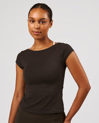 Woman wearing Boatneck FLXCotton Baby Tee - Ground Coffee | Model:Jordan | Size:XS | Thumbnail Index: 0
