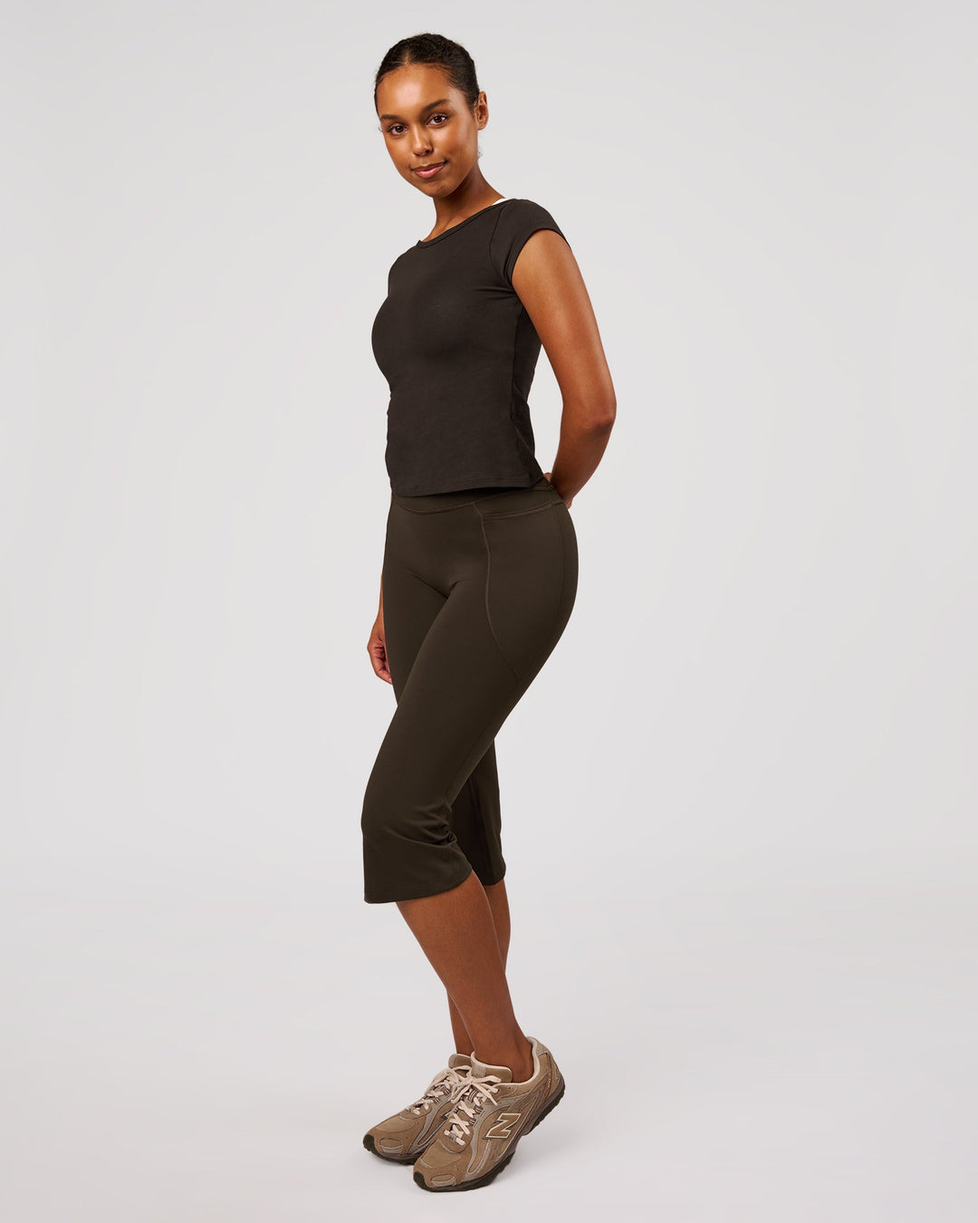 Woman wearing Boatneck FLXCotton Baby Tee - Ground Coffee | Model:Jordan | Size:XS - view 9