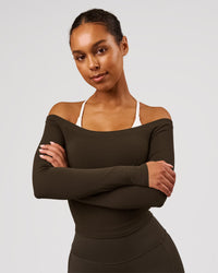 Woman wearing Bardot Long Sleeve Top - Ground Coffee | Model:Jordan | Size:XS | Thumbnail Index: 0