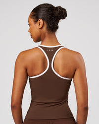 Woman wearing Flow Rep Scoop Neck Tank - Hot Chocolate-White | Model:Jordan | Size:XS | Thumbnail Index: 2
