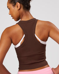 Woman wearing Go-To FLXCotton Rib Crop Tank - Hot Chocolate | Model:Jordan | Size:XS | Thumbnail Index: 1