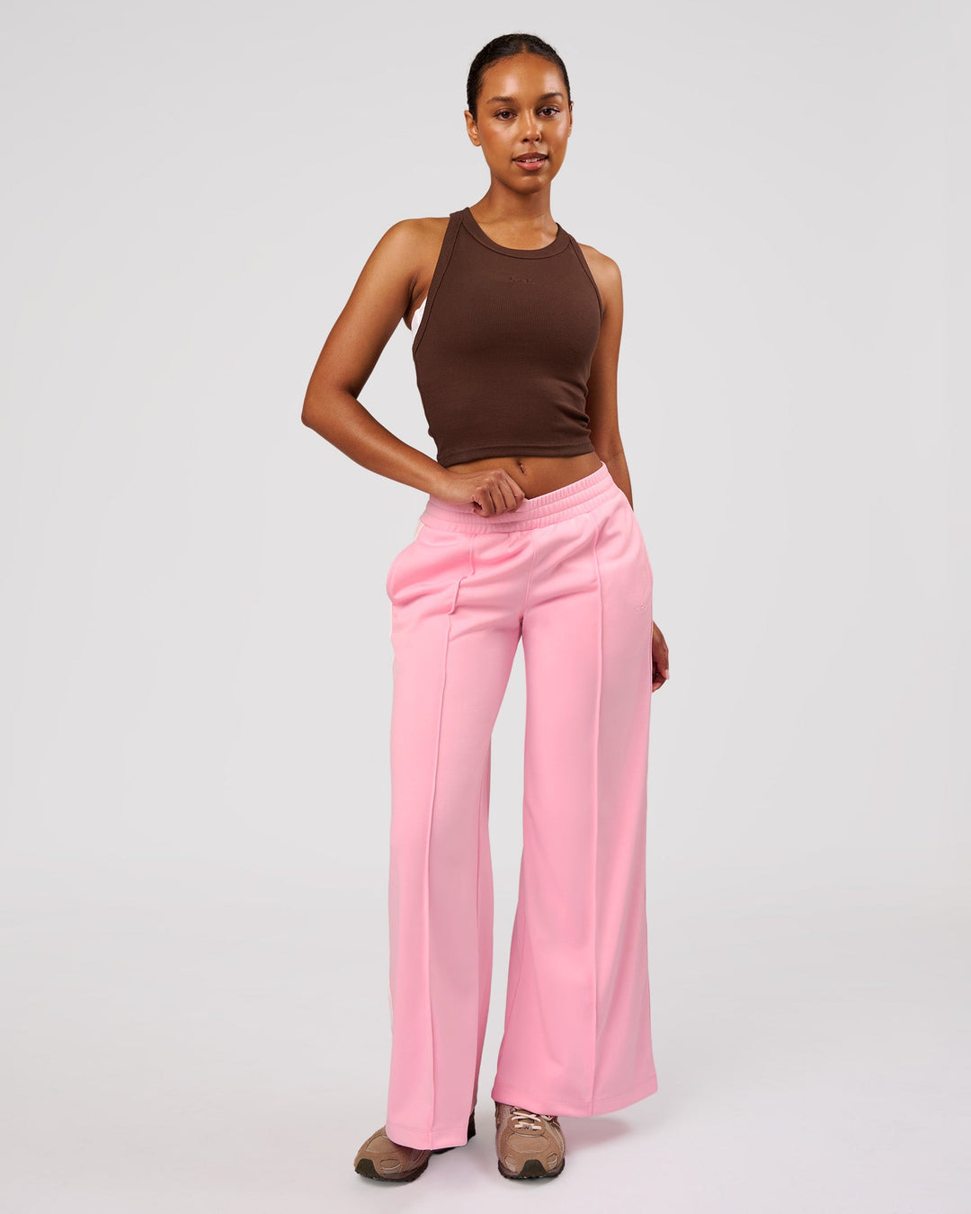 Woman wearing Go-To FLXCotton Rib Crop Tank - Hot Chocolate | Model:Jordan | Size:XS - view 4