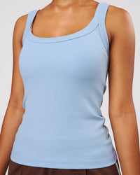Woman wearing Go-To FLXCotton Rib Scoop Tank - Open Air | Model:Jordan | Size:XS | Thumbnail Index: 1