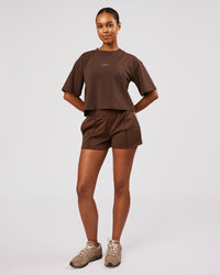 Woman wearing Go-To Heavyweight FlxCotton Skimmer Tee - Hot Chocolate-White | Model:Jordan | Size:XS | Thumbnail Index: 3