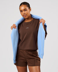 Woman wearing Go-To Heavyweight FlxCotton Skimmer Tee - Hot Chocolate-White | Model:Jordan | Size:XS | Thumbnail Index: 5