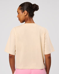 Woman wearing Go-To Heavyweight FlxCotton Skimmer Tee - Vanilla Bean-White | Model:Jordan | Size:XS | Thumbnail Index: 1