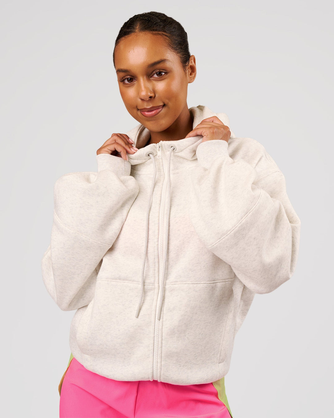 Woman wearing Love The Process Zip Through Hoodie - Silver Marl | Model:Jordan | Size:XS - view 2