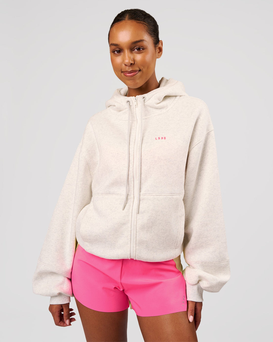 Woman wearing Love The Process Zip Through Hoodie - Silver Marl | Model:Jordan | Size:XS - view 3
